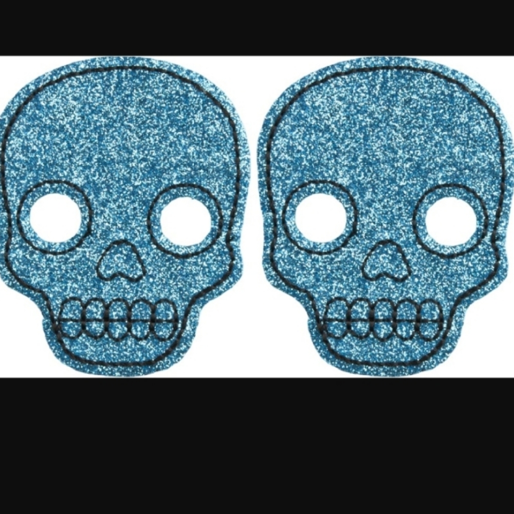 Sourpuss Blue Skull Goulish Glitter 2" X 2.5" Hair Alligator Clips 2pc Set